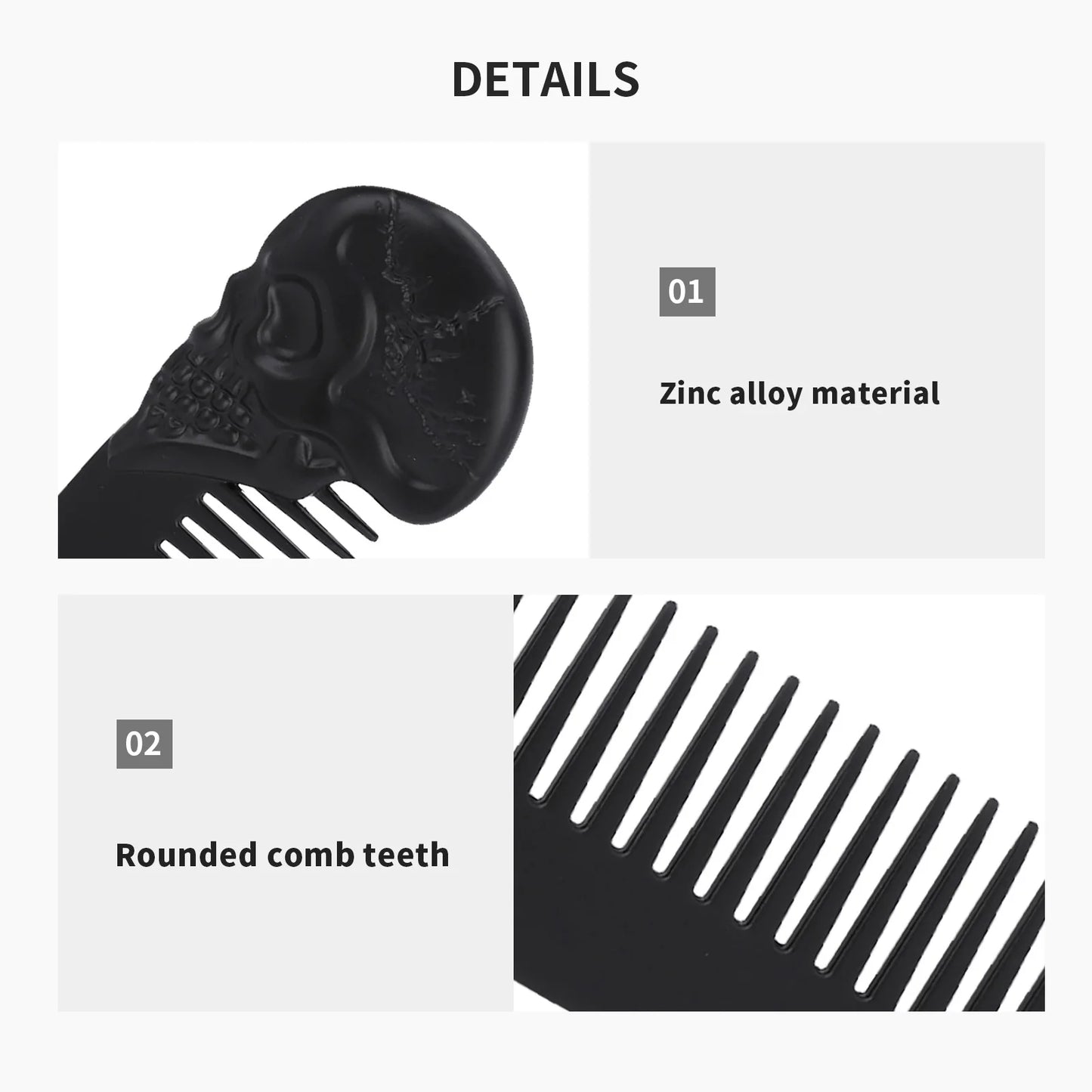 Pocket Beard Comb Zinc Alloy Skull Pattern Hair Styling Mustache Shaping Oil Hair Comb Black