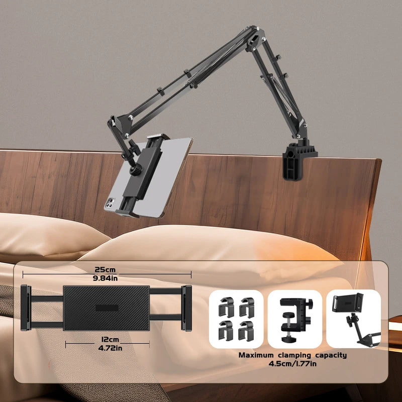 Adjustable Bed Tablet Holder Rotatable Long Arm Metal Desktop Tablet Bracket Mounts Clamp for 4.7-13" for iPad Mini Air Pro