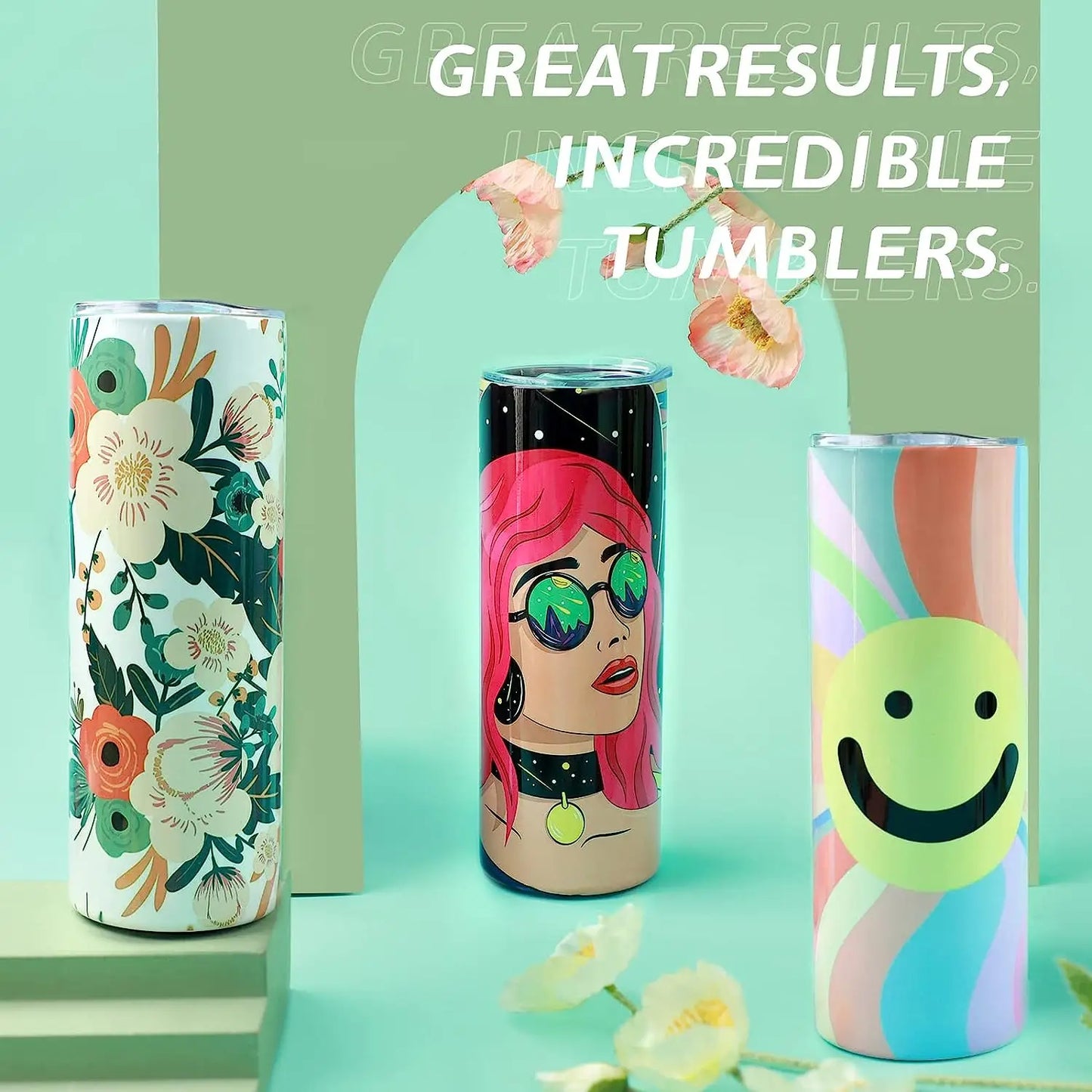 HTVRONT 8pcs Stainless 20 OZ Sublimation Tumblers Skinny Straight Sublimate Tumbler Blank DIY Mugs Cups with Sublimation Papers