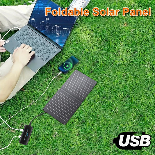 10W Solar Phone Charger with Detachable Power Hub, 19V DC/USB-A QC 3.0/USB C ETFE Portable Solar Panel