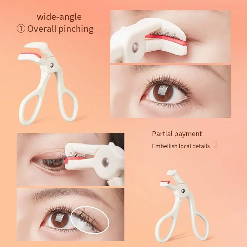 New Simple White Eyelash Curler Drops Hold Handle Wide Angle Local Eyelash Curler Lasting Shaping Flexible Tape Fit Eye Shape