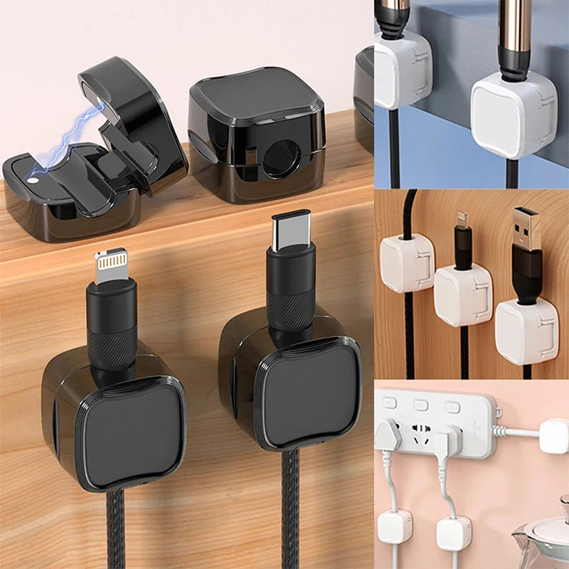 6Pieces Magnetic Cable Clips Cable Smooth Adjustable Cord Holder Under Desk Cable Management Wire Keeper Cable Organizer Holder