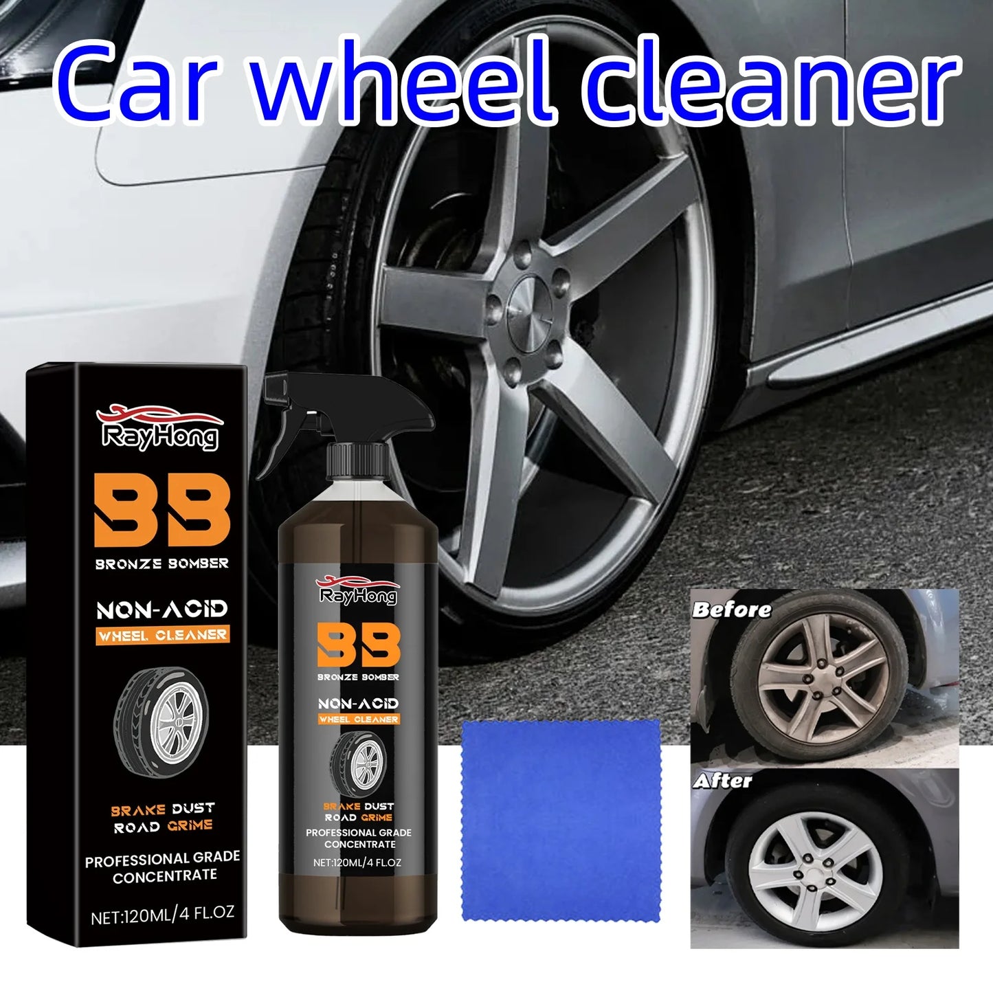 120ml Car Iron Remover Wheel Cleaner Wheel Hub Rust Removal Metal Disc Iron Powder Cleaner Chemical Reaction Car Detailing