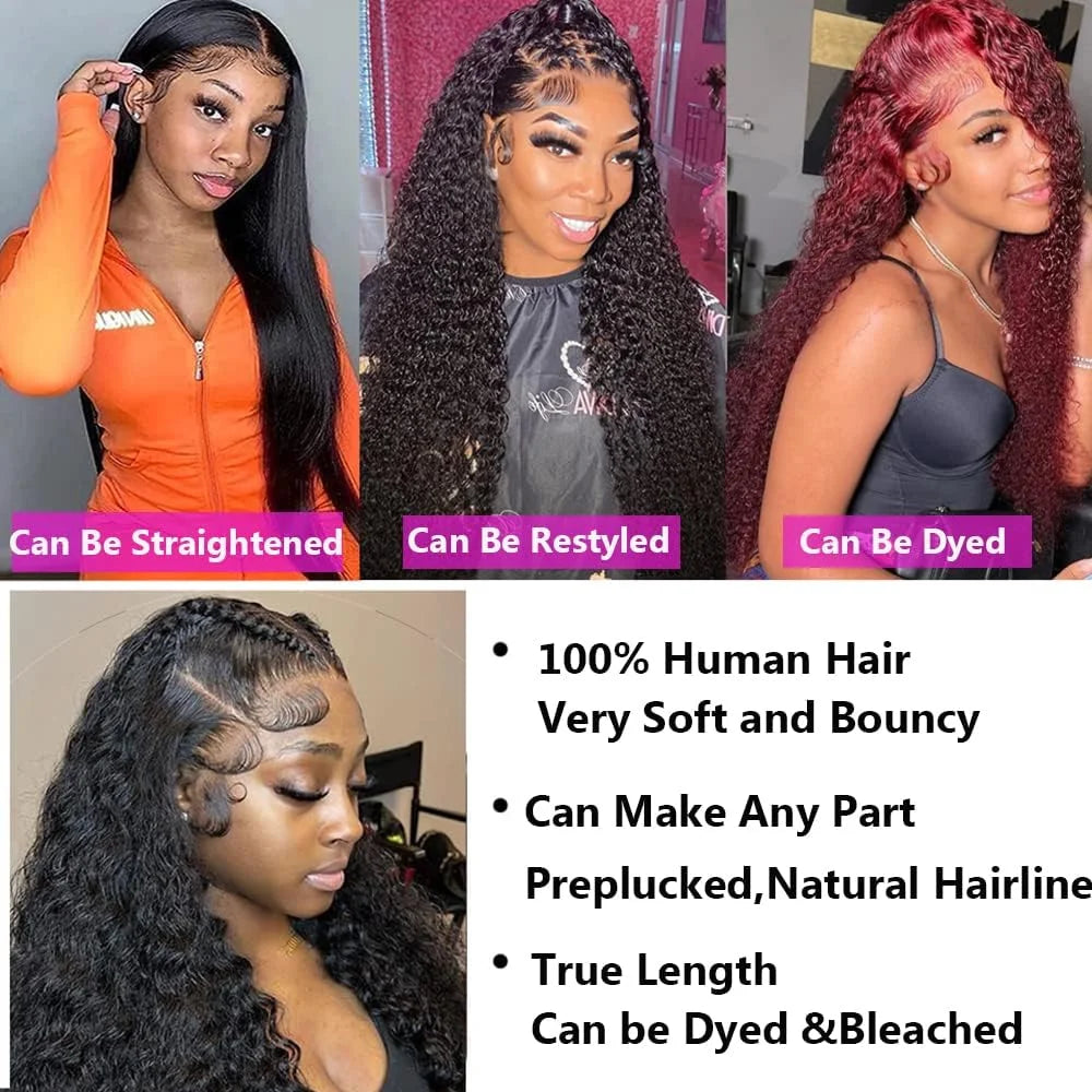 13x4 Curly Human Hair Transparent Lace Front Wigs 13x6 HD Lace Frontal Wig Human Hair For Women 30 inch Deep Wave Frontal Wig