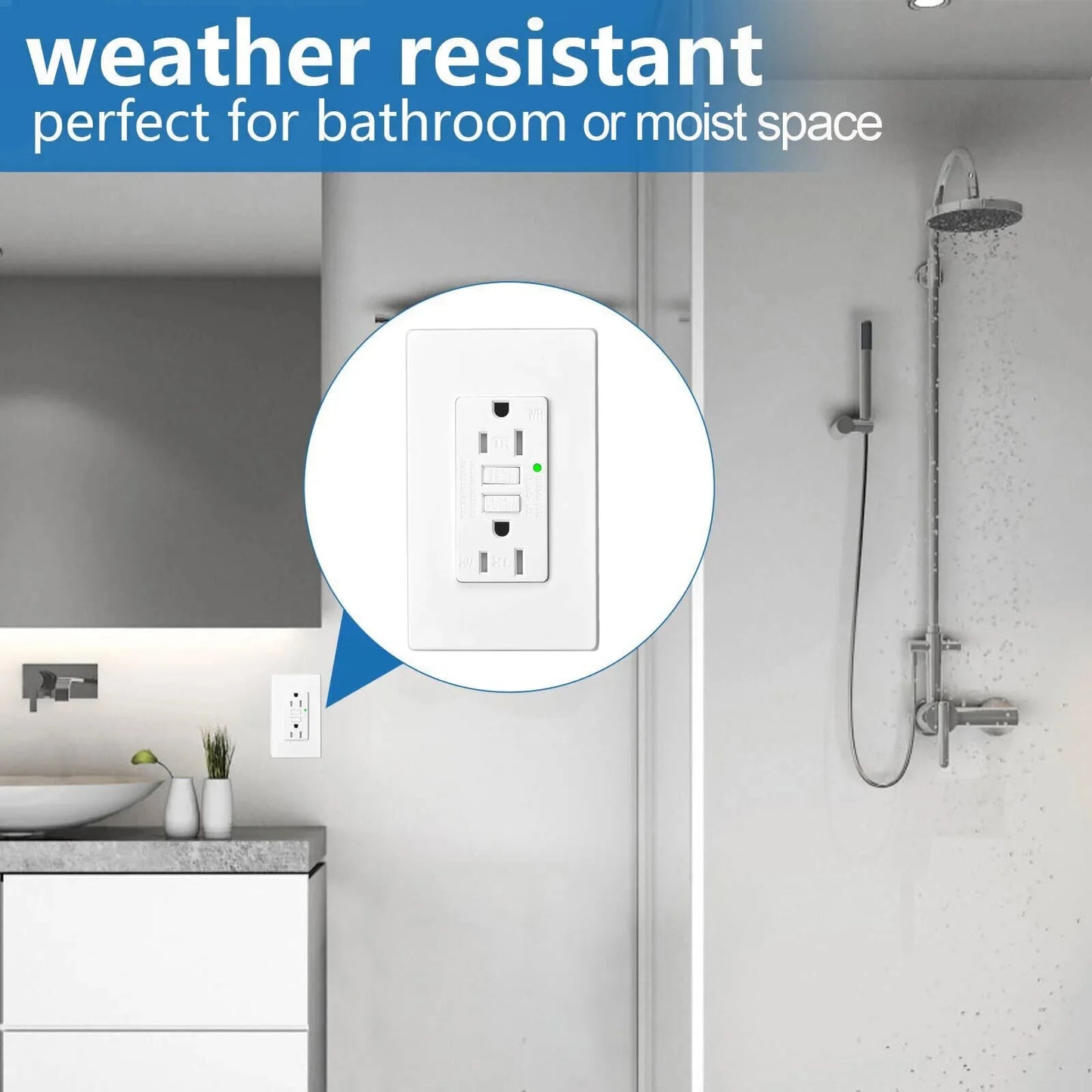 GFCI Outlet 15Amp Weather-Resistant White Wall Socket wtih LED Indicator Tamper Resistant Outlet for Kitchen Bathroom Outdoor