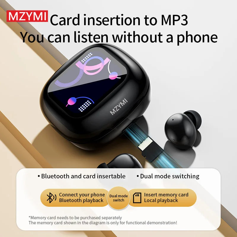 MZYMI S09 Wireless Earphone Bluetooth5.4 Active Noise Cancelling  Touch Control Headphone Support TF Card In Ear Earbud With Mic