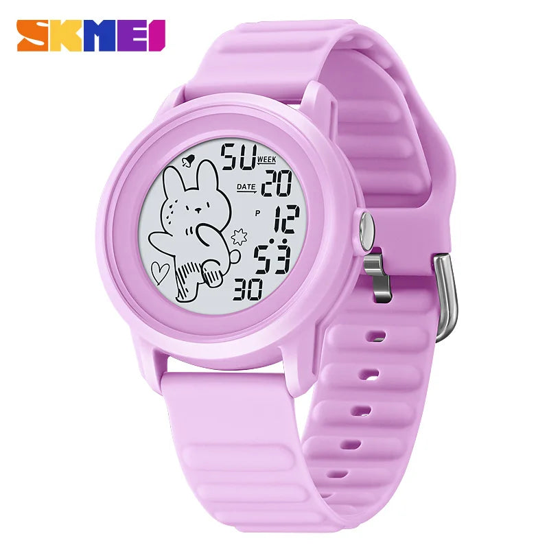 SKMEI Silica Kids Sport Digital Watches For Children Boys Girls Cute Cartoon Rabbit Pattern Countdown Back Light Kids Wristwatch