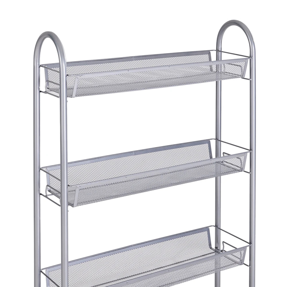 Honeycomb Mesh Style Four Layers Removable Storage Cart Silver