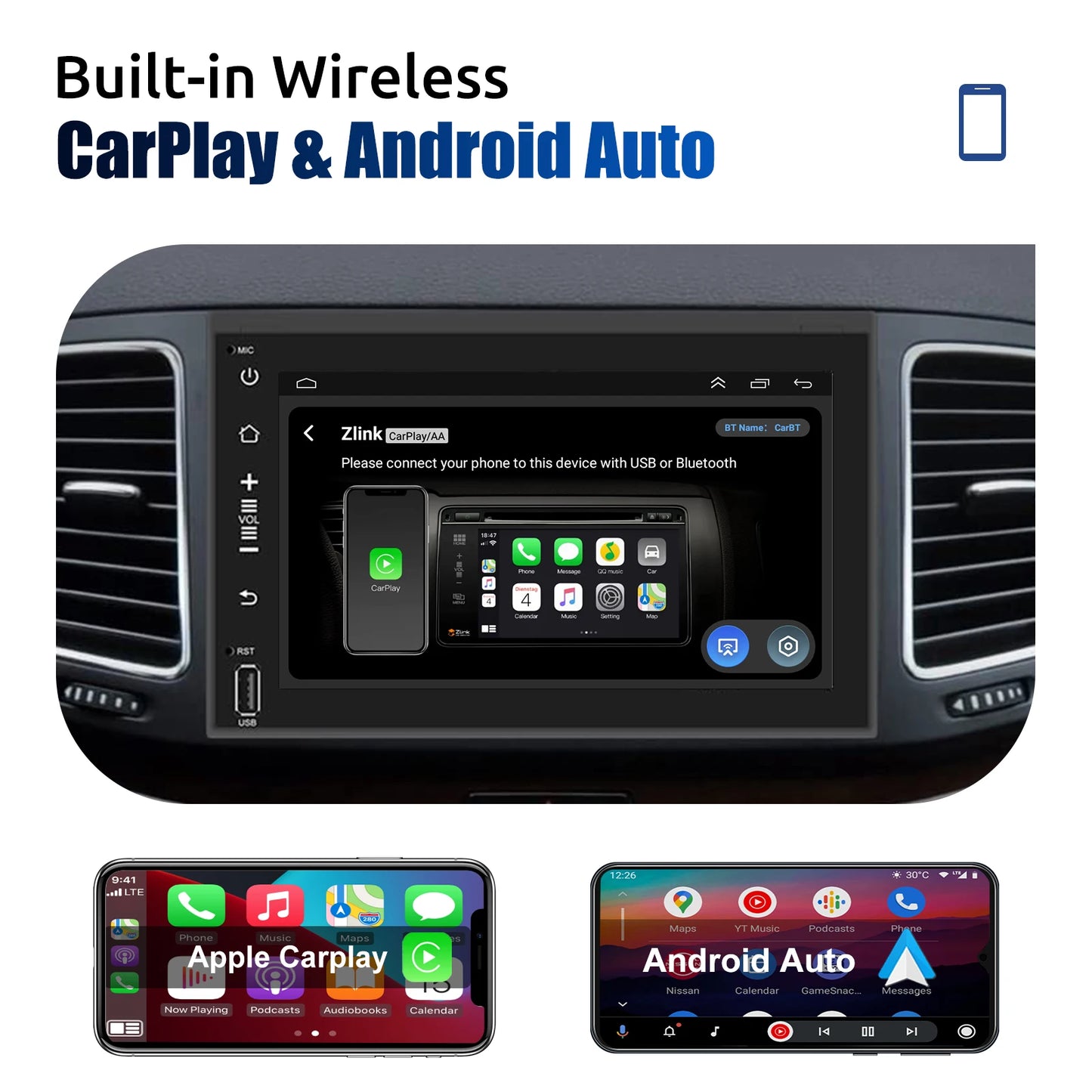 ESSGOO Wireless Carplay Android Auto For Ford F150 250 E350 Mustang 8" Android 13 2+64G Car Stereo GPS WIFI RDS BT FM EQ USB SWC