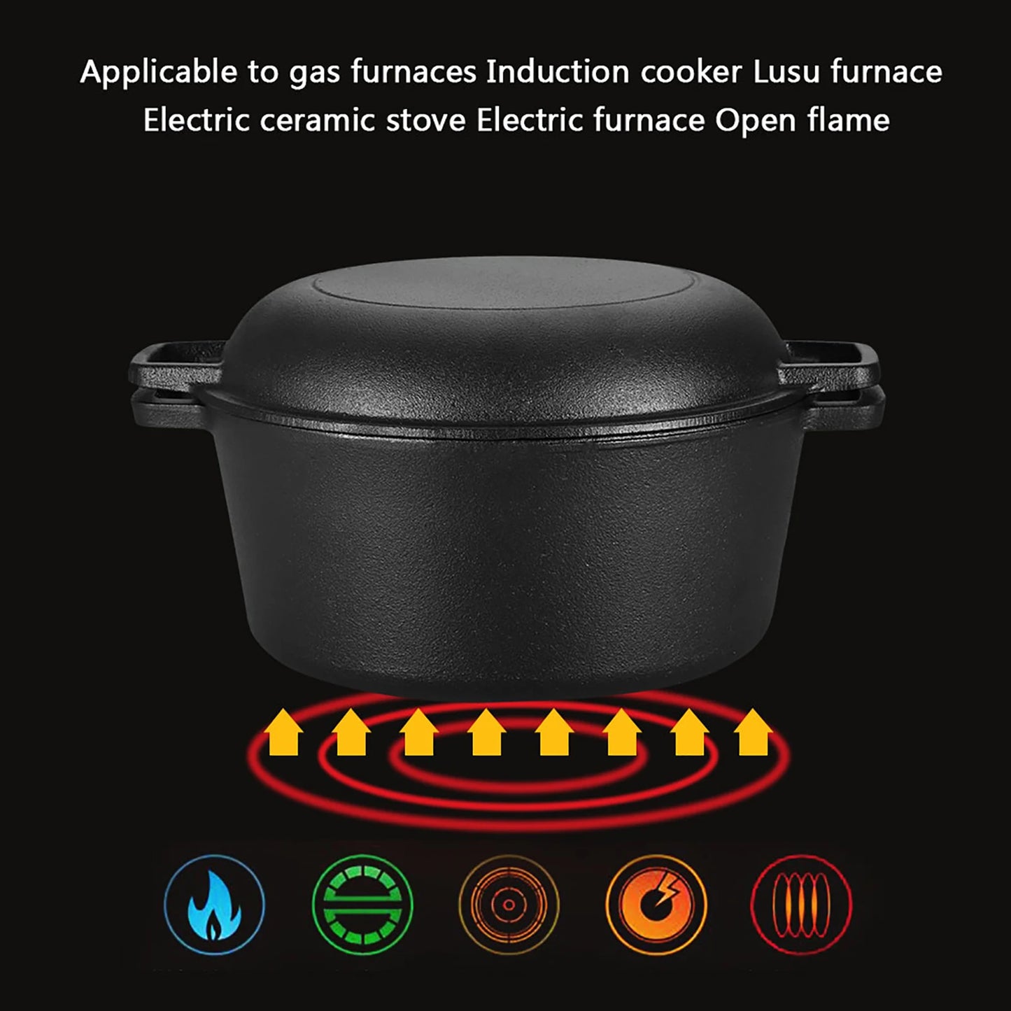 2 in 1 Seasoned Cast Iron Double Dutch Oven Combo Cooker