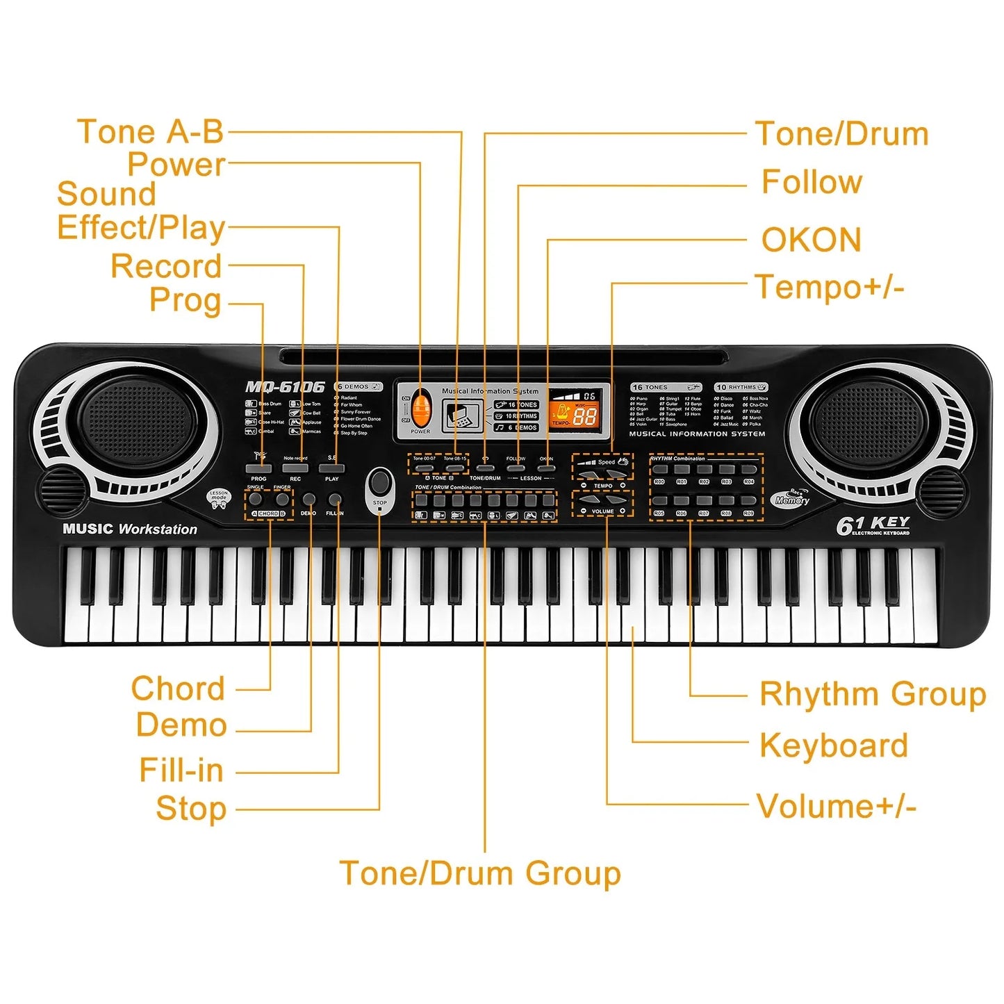 61 Keys Digital Music Electronic Keyboard Electric Piano Musical Instrument Kids Learning Keyboard