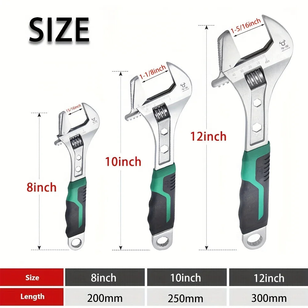 3pcs Adjustable Wrench Set ,8-Inch& 10-Inch& 12-Inch, 3-in-1 Spanner,Rubberized Anti-Slip Grips