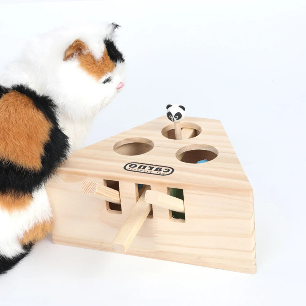 Pet Hit Hamster Interactive Puzzle Toys Wooden Cat Hunt Toy Catch Bite Cat Catching Mouse With 3/5-holed Mouse Holes