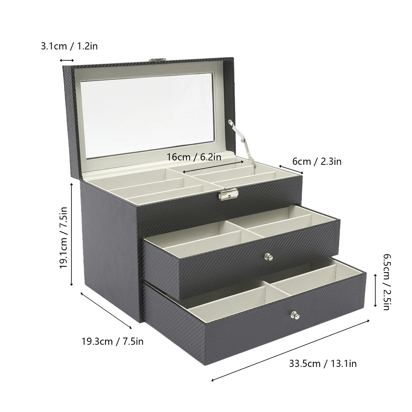 18-Grid Carbon Fiber Eyeglass Case Modern Style Sunglasses Storage Box Glasses Storage Box Three Layers Space-Saving