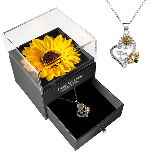 Artificial Sunflower Gift Box Necklace Set Flower Jewelry Box Valentine's Day Christmas Anniversary Gifts for Women Girlfriend