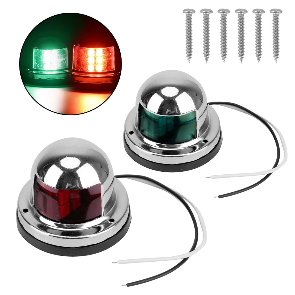 2pcs Warning Signal Light Waterproof Sailing Lamp for Marine Yacht LED Navigation Lights Stainless Steel Red Green