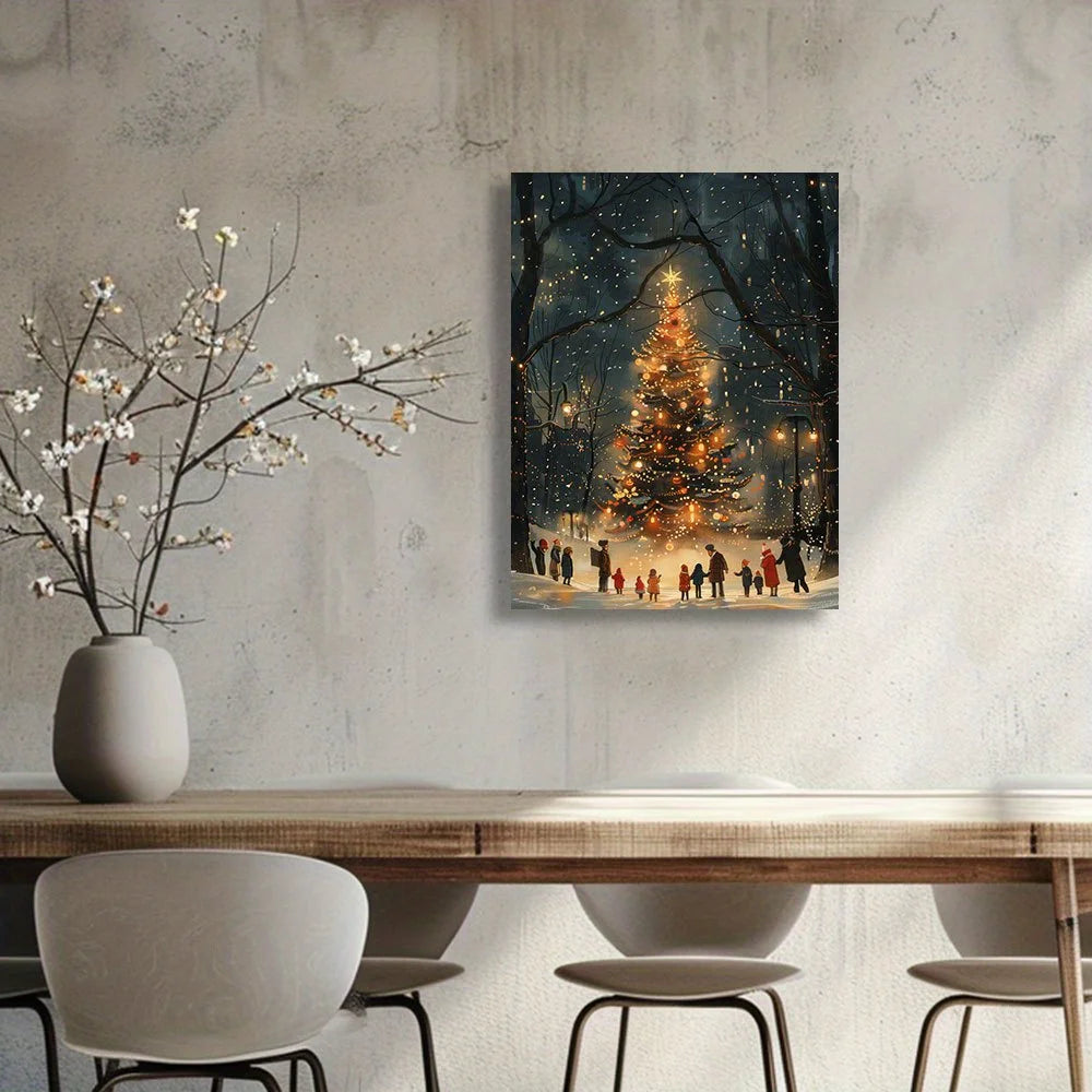 1PC New York Christmas Tree Canvas Painting 12x16 inches Modern Living Room and Bedroom Wall Decoration Framed Home Decoration