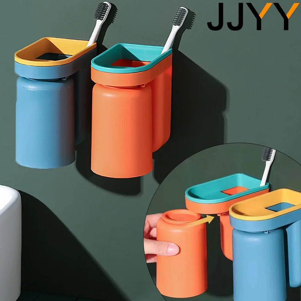 JJYY Multifunctional waterproof wall-mounted toothbrush holder Plastic Toothbrush Holder with Cups Bathroom Storage accessories