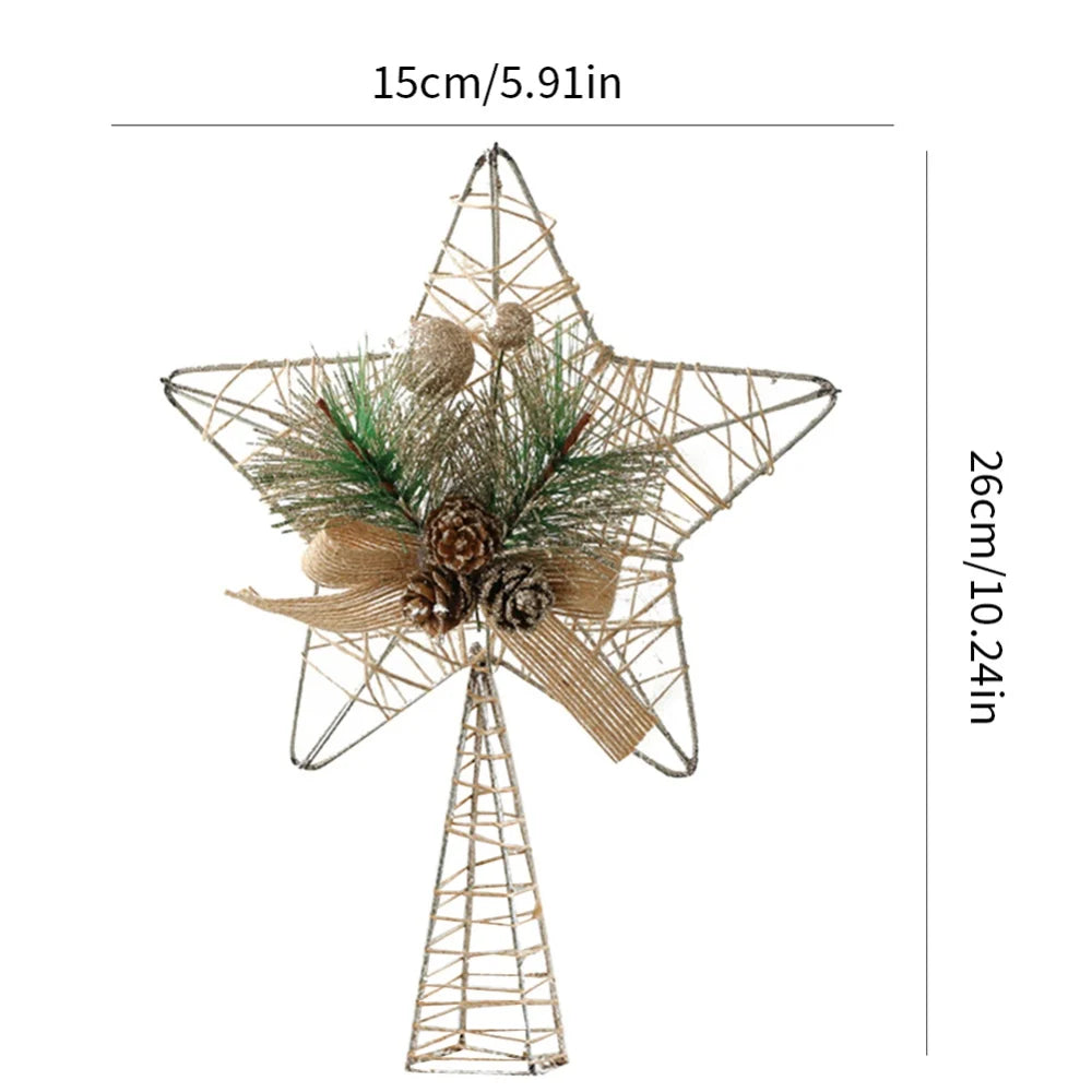 Christmas Tree Top Hat Alloy Hollow Out Star Christmas Tree Topper Pineapple Bow Decoration Tree Top