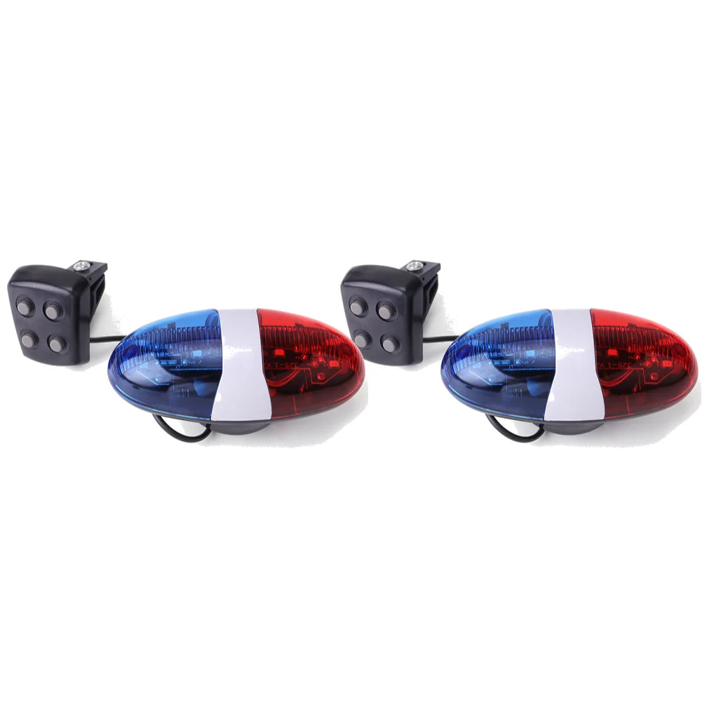 Bicycle Police Siren 4 Sounds Melody Bicycle Power Horn Siren Bell 6-LED Strobe Blue and Red Bicycle Safety Light for Kids Bike