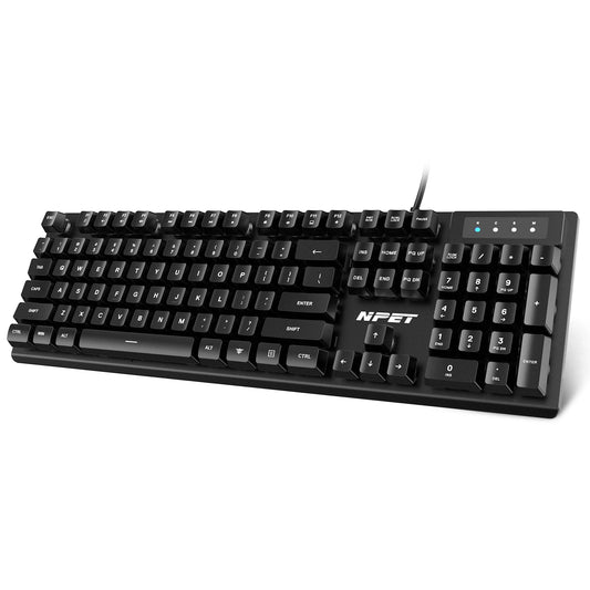 NPET K10V1 Wired Computer Keyboard, Full-Size with 12 Multimedia Keys, Compatible with PC, Laptop (Black)