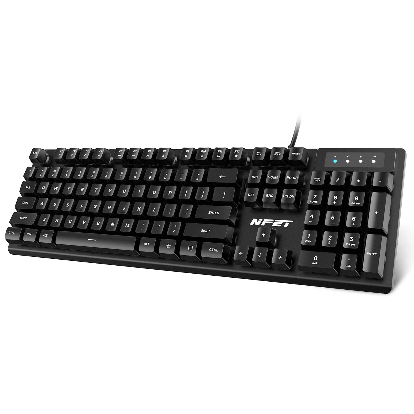 NPET K10V1 Wired Computer Keyboard, Full-Size with 12 Multimedia Keys, Compatible with PC, Laptop (Black)