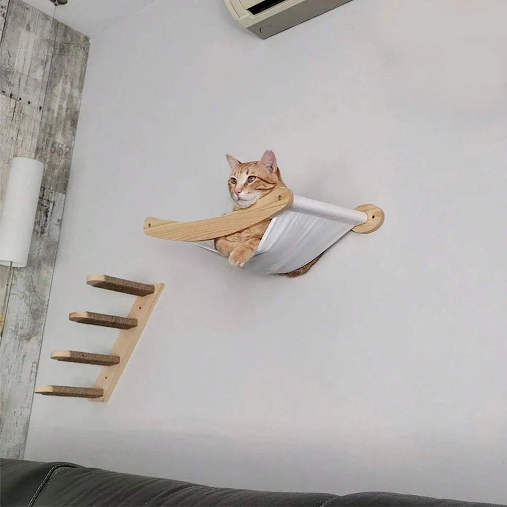 Cat Hammock and Stairway with Sisal Rope Wall Mounted Climbing Shelf Scratching Grinding Claws Toy for Kitten Cats Furniture