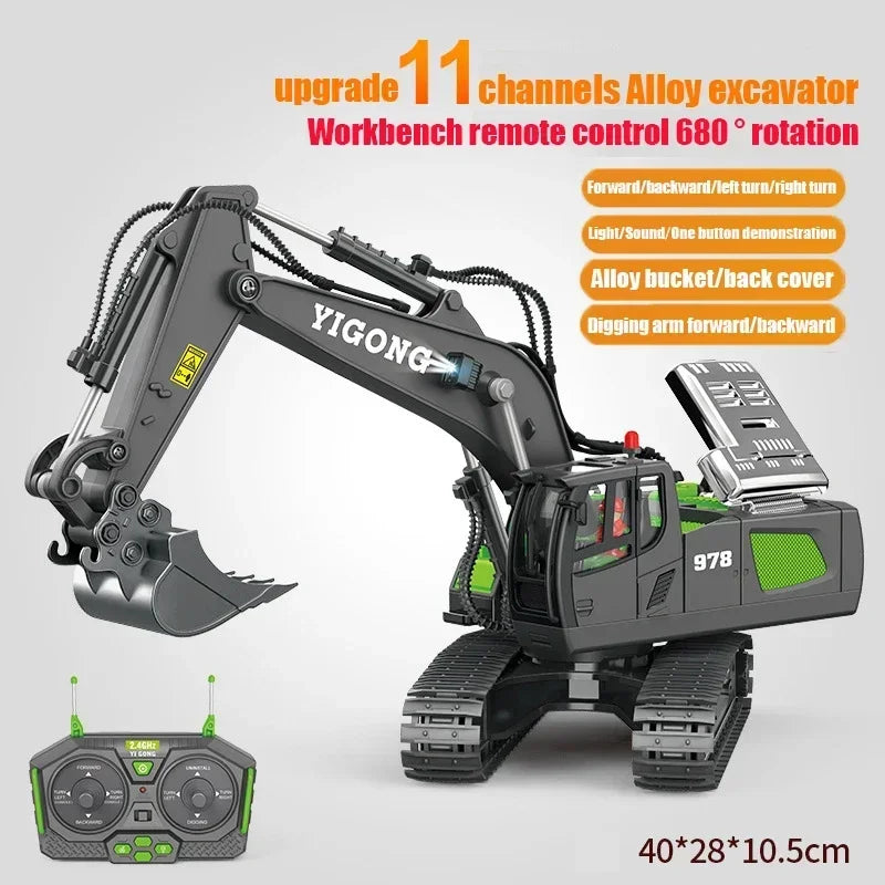 11 Channel RC Control Truck 1:20 Excavator Large Engineering  Toy Kids Simulation  Alloy Remote Control Excavator Toy Gift