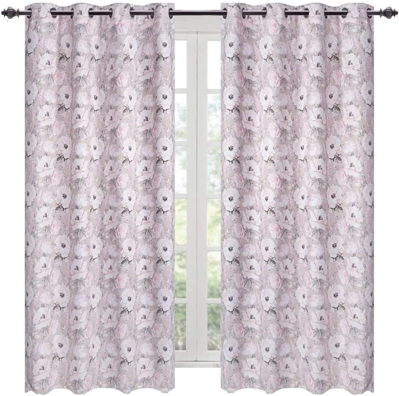 Blackout Curtains, 2 Panels Set,52" x 84",Flowers in Beige