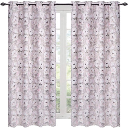 Blackout Curtains, 2 Panels Set,52" x 84",Flowers in Beige