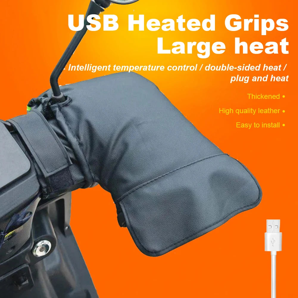 Electric Scooter Warm Handlebar Grip Handle Bar Muff Windproof 3 Gear Adjustable USB Charging Motorcycle Warmer Gloves