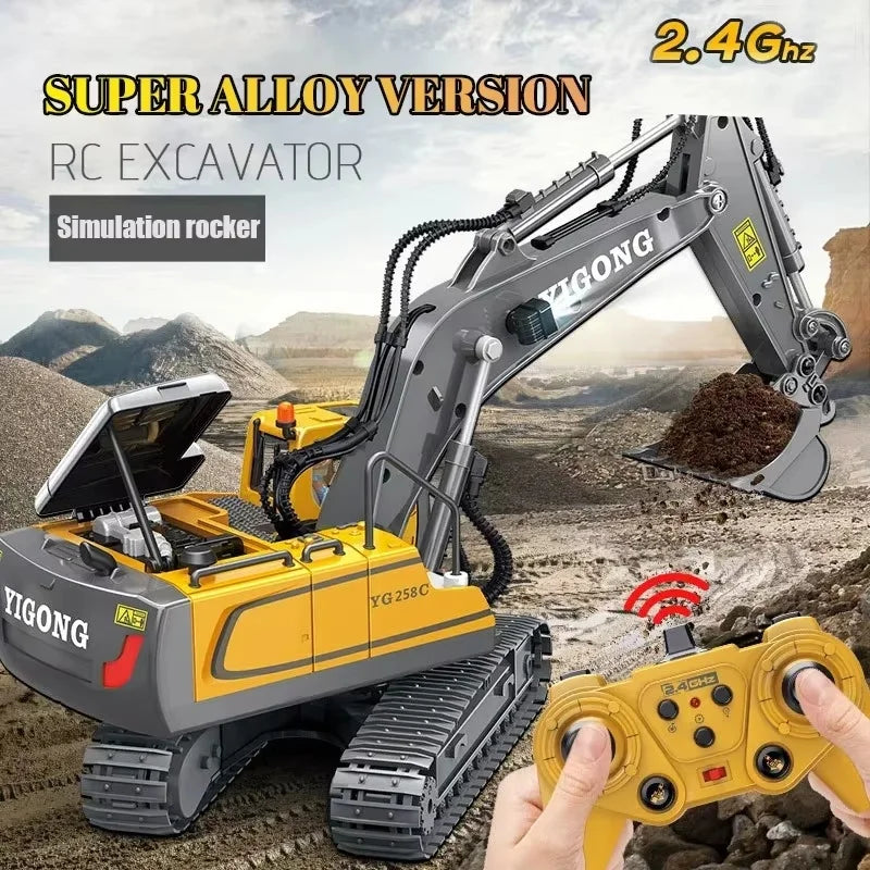 11 Channel RC Control Truck 1:20 Excavator Large Engineering  Toy Kids Simulation  Alloy Remote Control Excavator Toy Gift