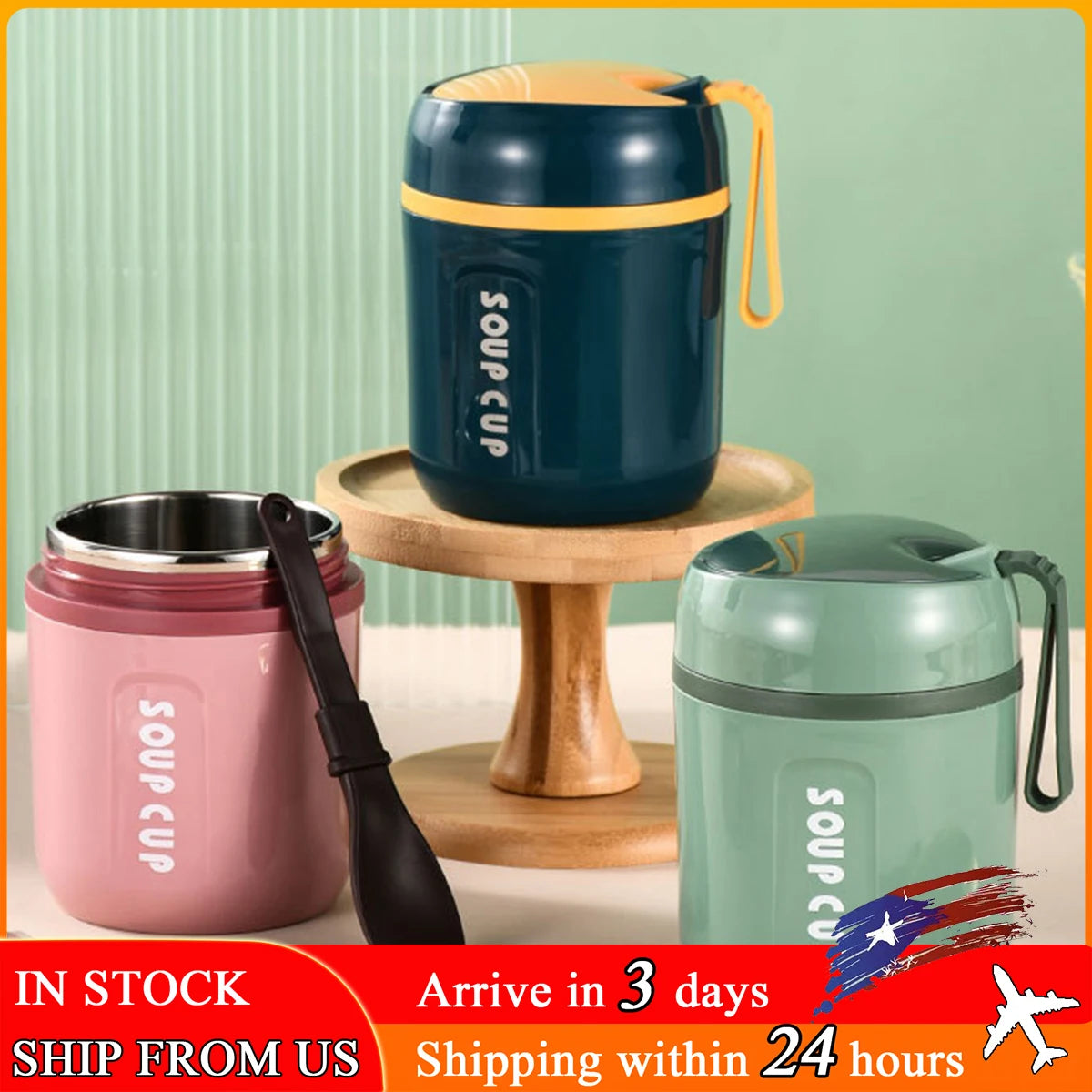 480ml Mini Thermal Lunch Box Stainless Steel Food Container with Spoon Flask Vaccum Cup Leak-Proof Soup Cups For Kids Students