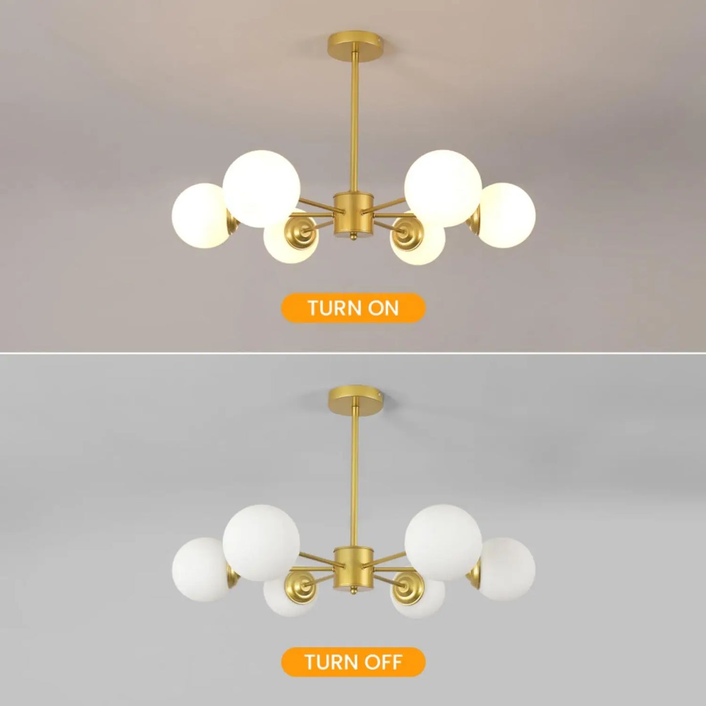 Modern Gold Globe Sputnik Chandelier, 6-Light Mid Century Pendant Light Fixtures with Glass Ball Shades, Elegant Vintage Design