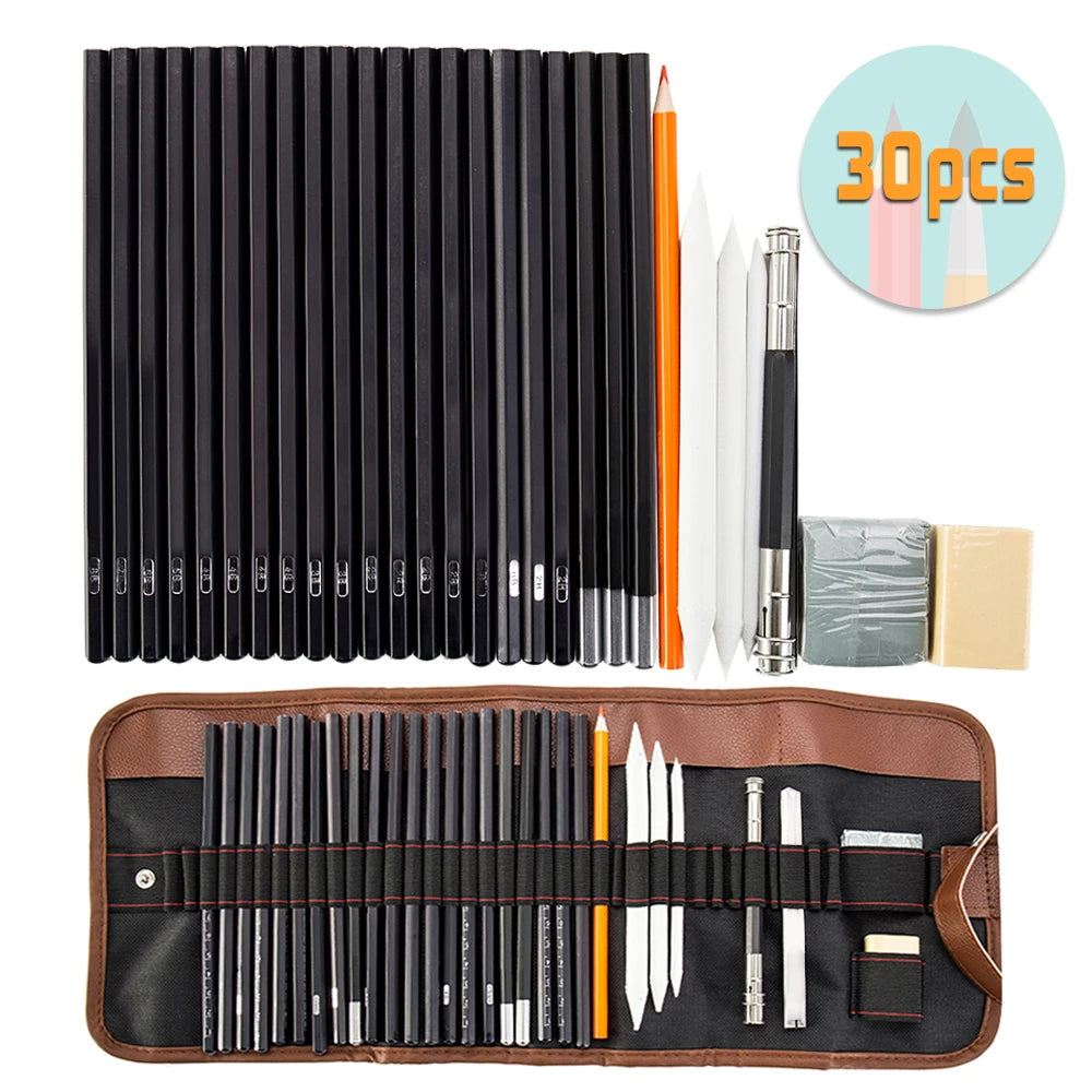 30Pcs Sketch Pencil Set Charcoal Pencils Drawing Sketching Kit Sketching Art Pencils Kit Complete Sketch Art Kit Art Supplies