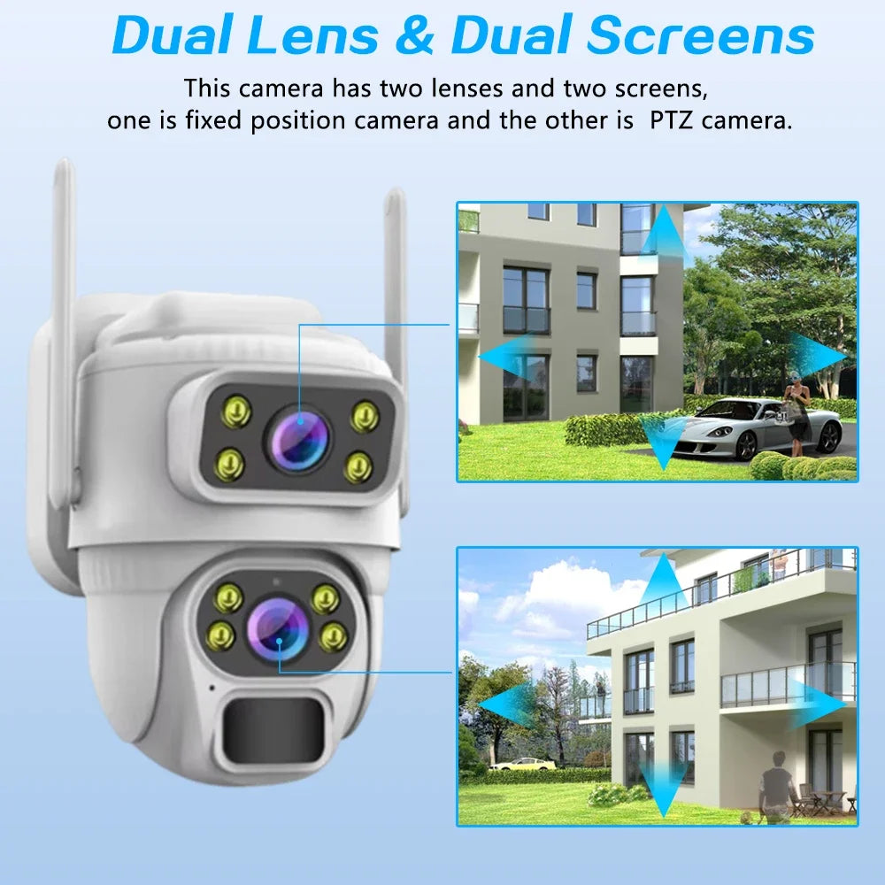 8MP 4K Solar Dual Screen Camera Wireless IP Outdoor HD Surveillance with Battery WiFi & Waterproof Features for Home Security