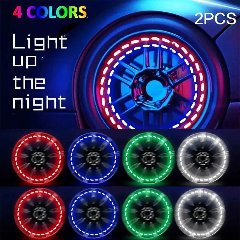 4 LED 13-Mode Waterproof Solar Flashing Wheel Lights, Colorful Auto Tire Rim LED Lamps for Car and Motorcycle