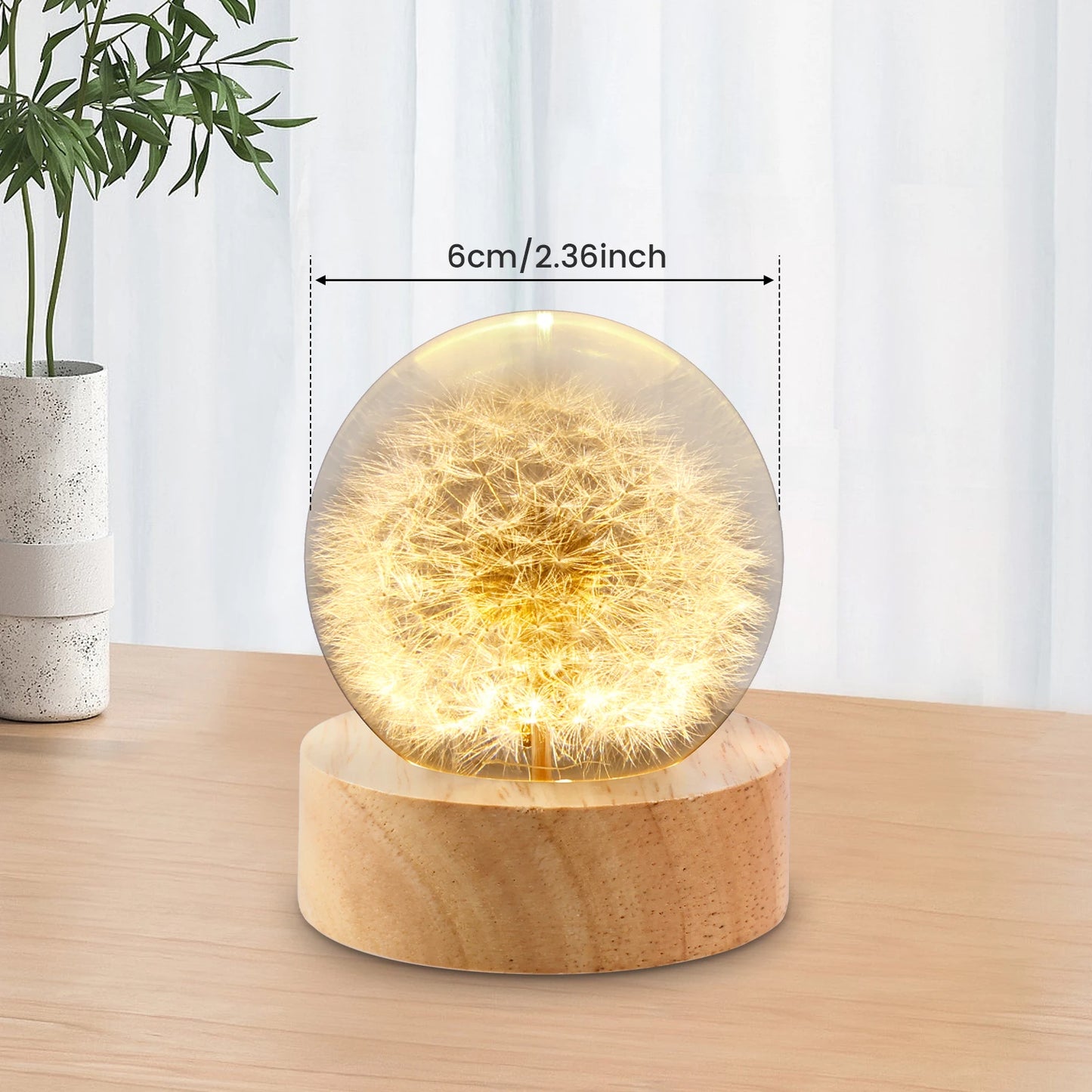 Dandelion Crystal Ball with Wooden Base USB Powered Dandelion Crystal Ball Night Lamp Fancy Crystal Ball for Home Decoration