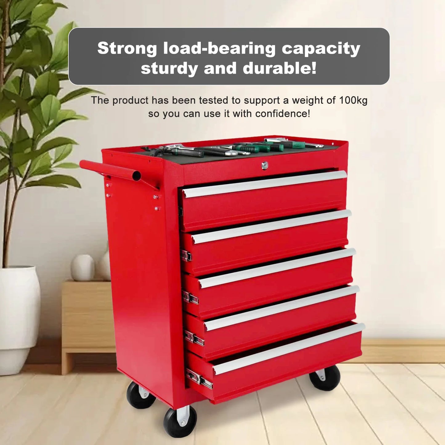 5-Drawer Metal Rolling Tool Chest with Wheels,Tool Storage Cabinet With Locking System