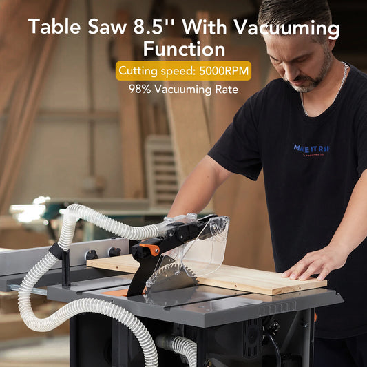 Table Saw For Jobsite, 98% Vacuuming Rate Table Saw 8.5 inch, Cutting Speed Up To 5000RPM, 2000W,15A Tablesaw For Woodworking