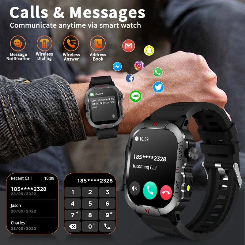 2024 New With Flashlight Smart Watch Men Outdoor Sports Blood Pressure Waterproof Watches Bluetooth Call Smartwatch For Android