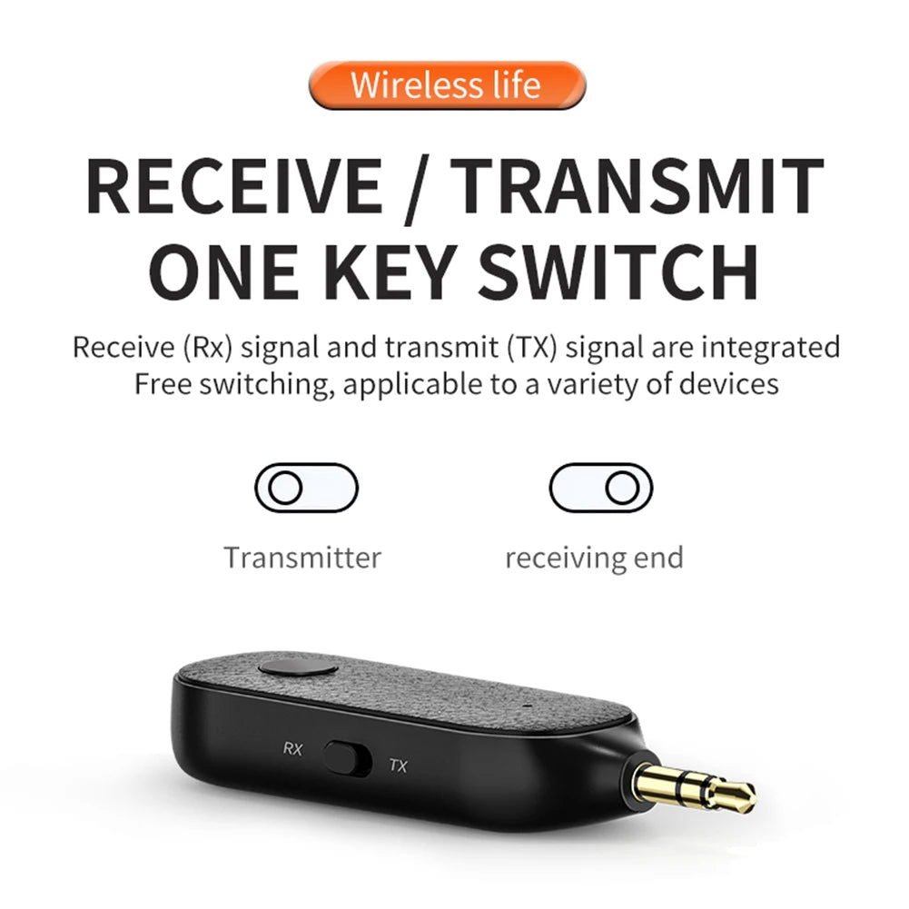 Bluetooth-Compatible 5.1 Receiver Audio Adapter 3.5mm Aux Wireless Transmitter Car Handsfree Microphone Headphone Adapter Black