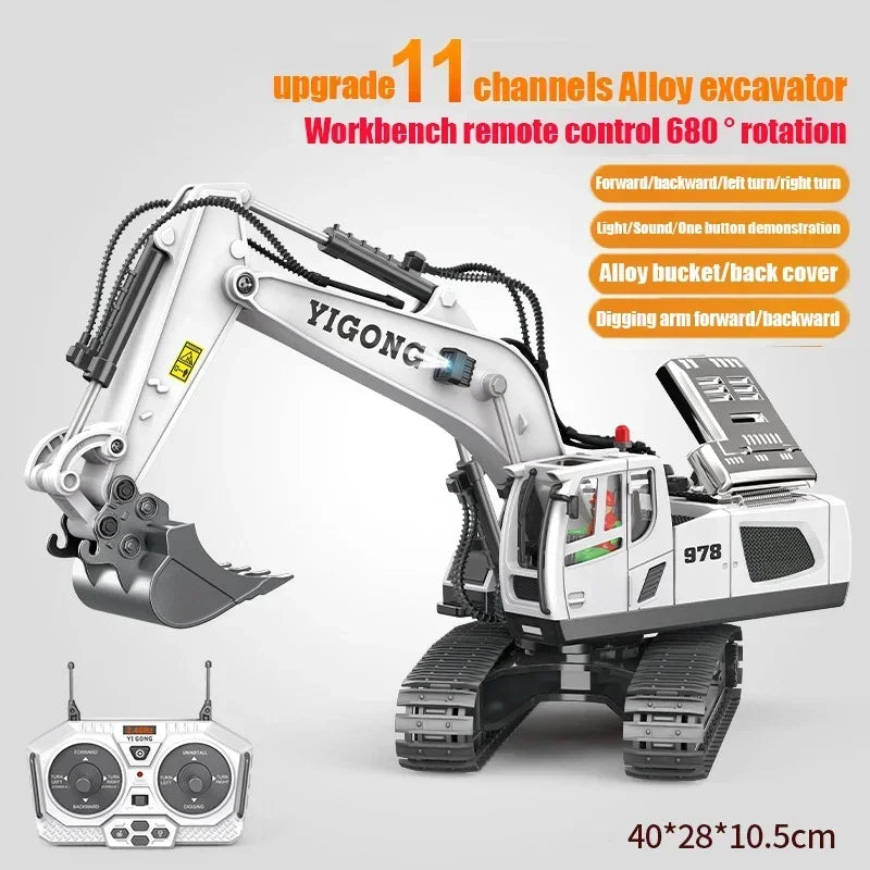 11 Channel RC Control Truck 1:20 Excavator Large Engineering  Toy Kids Simulation  Alloy Remote Control Excavator Toy Gift