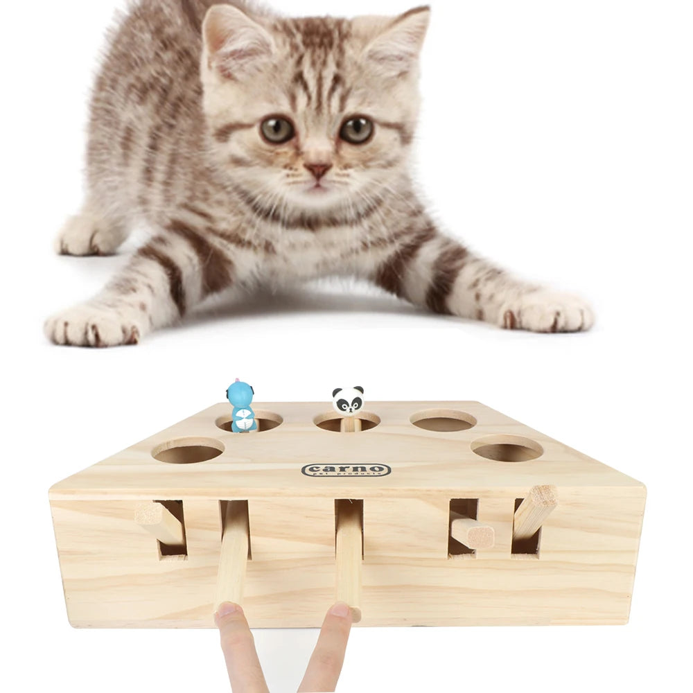 Pet Hit Hamster Interactive Puzzle Toys Wooden Cat Hunt Toy Catch Bite Cat Catching Mouse With 3/5-holed Mouse Holes