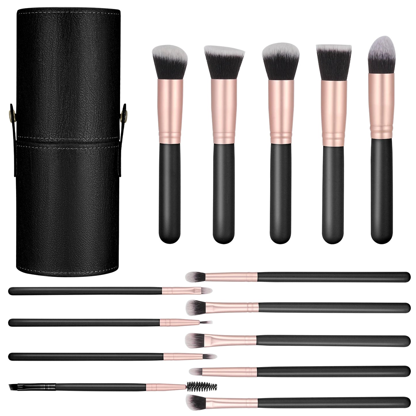 14PCS Makeup Brushes Set With PU Leather Holder, Premium Synthetic Professional Makeup Brushes for Full Face Make Up