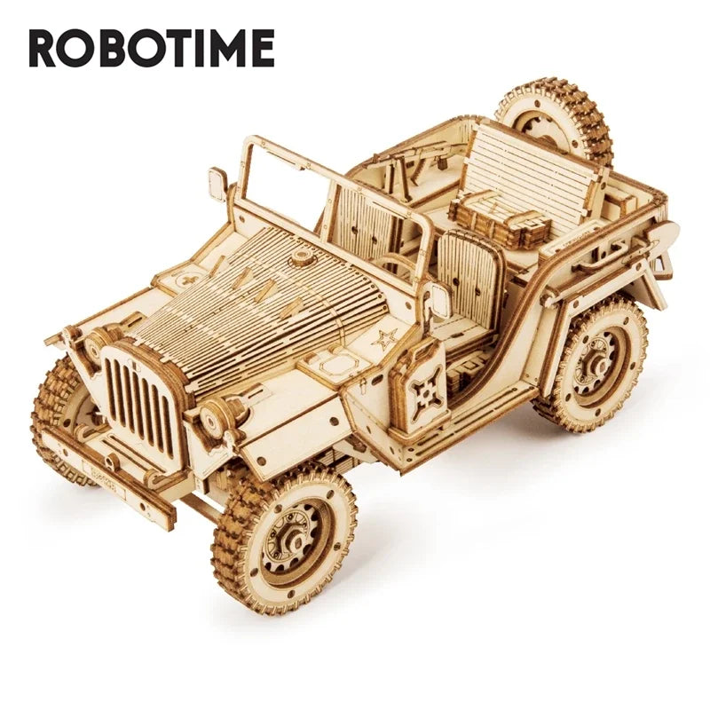 Robotime Rokr 3D Wooden Puzzle Montessori Toys Steam Train, Army Jeep, Heavy Truck Model Building Kits for Kids