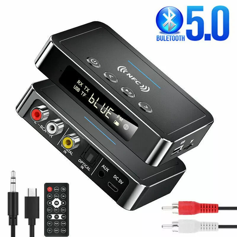 Bluetooth 5.0 Transmitter Receiver Wireless 3.5mm Adapter AUX NFC to 2 RCA Audio