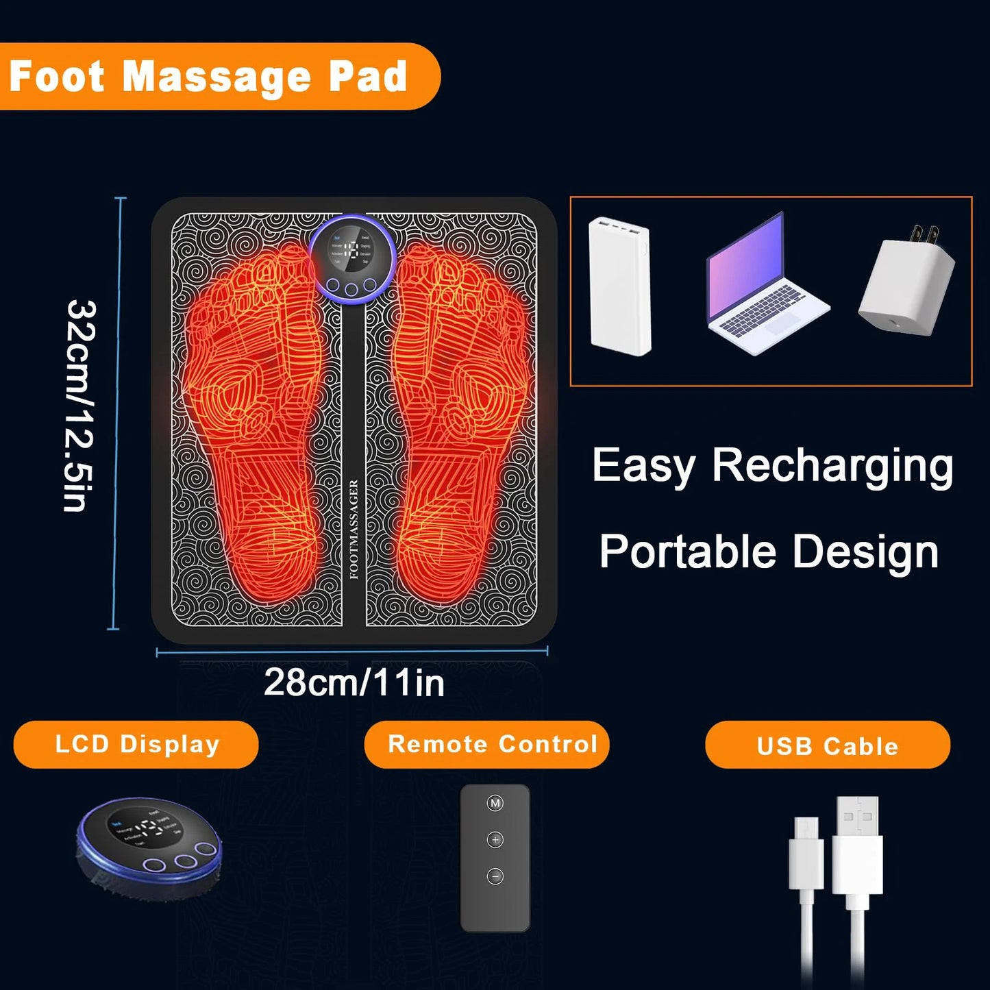 Foot Massager Mat, Foot Massager Pad, Portable Foot Massager Mat, Remote Control Foot Massager Stimulator