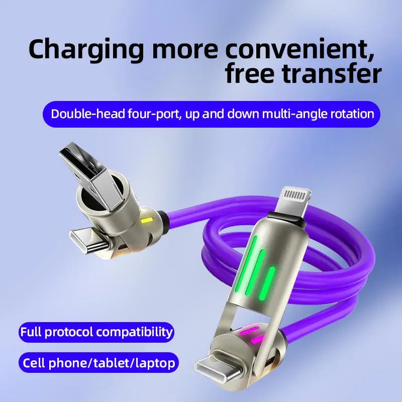 240W 4 in 1 Functional Super Fast Charge USB Type C Liquid Silicone Aluminum Alloy Data Cable For iPhone Huawei Samsung Xiaomi