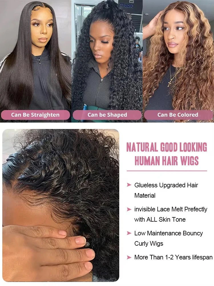 200% Transparent HD Human Hair Wigs 40Inch Deep Wave 13x4 Curly Lace Front Wig 13x6 Water Wave Lace Frontal Wigs for Black Women